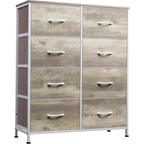 WLIVE Fabric Dresser for Bedroom, Tall Dresser with 8 Drawers, Storage Tower with Fabric Bins, Double Dressers, Chest of Drawers for Closet, Living Room, Hallway, Greige