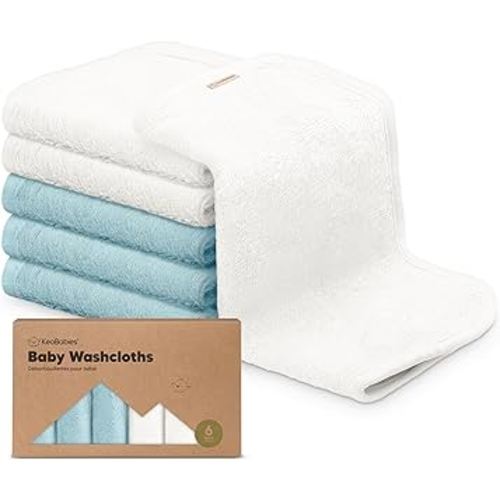 6-Pack Baby Washcloths - Soft Viscose Derived from Bamboo Washcloth, Baby Wash Cloths, Baby Wash Cloth for Newborn, Kids, Bath Baby Towels, Face Towel, Face Cloths for Washing Face(White/Sky)
