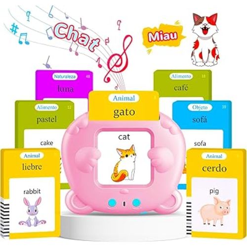 Spanish & English Talking Flash Cards for Toddler 1-6 Year Olds, Learning Montessori Toys with 224 Sight Words, Speech Therapy Toys, Children's Sensory Preschool Learning Educational Birthday Gifts