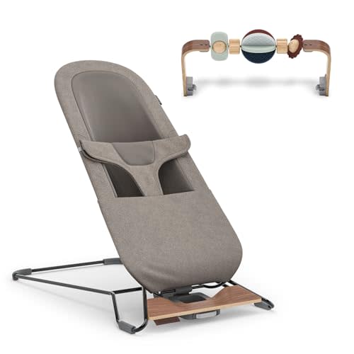 UPPAbaby Mira Bouncer Bundle, includes Mira 2-in-1 Bouncer and Wonder Wheel Toy Bar, Seat Grows with Your Baby, Folds Flat, Sensory Entertainment – Wells (Dark Taupe Mélange)