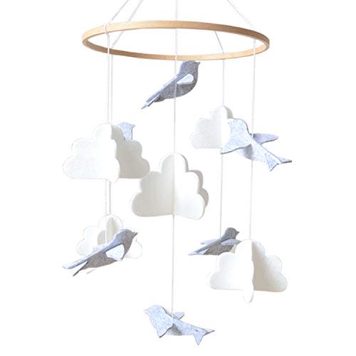 Baby Crib Mobile – Wooden Hanging Nursery Baby Mobile for Crib, Nursery Decor for Boys & Girls, Perfect Shower Gift (Birds and Clouds) Also Fits Bassinets, Sorrel + Fern