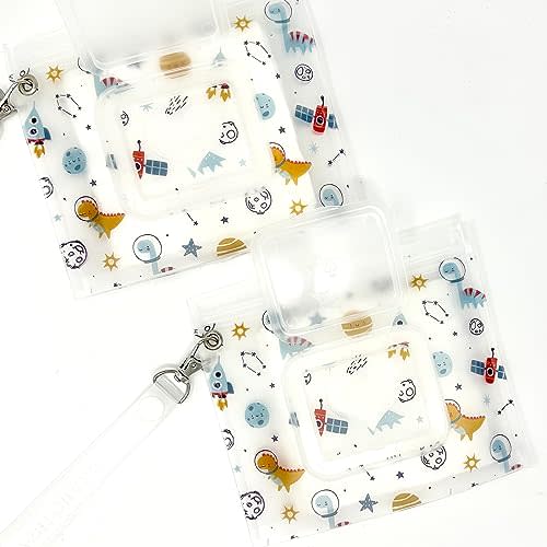 Orchid Hearts Baby Wipes Dispenser - Portable & Refillable Wet Wipe Pouch, Reusable Baby Wipes Holder & Baby Wipe Container, Baby Essential, Makeup Wipe Travel Case - Mini Dinosaur Space Love, 2pcs
