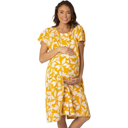 Kindred Bravely Universal Labor and Delivery Gown for Hospital | 3 in 1 Labor & Delivery Gowns, Postpartum Pajamas - Plus Size - 1X/2X (fits baby bumps 52-57 in) - Honey Leaf
