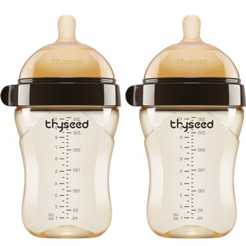 Thyseed Bottles for Breastfed Baby Who Refuses Bottle Toddler Breastlike Breastfeeding PPSU Bottle That Looks Like A Breast 10oz/300mL 0-3 Months 2 Pack