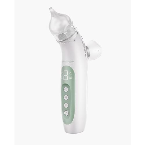 Momcozy Nasal Aspirator for Baby,【Built-in Spray】 SniffEase 2-in-1 Baby Nasal Aspirator with Nasal Spray, 65kPa 4 Suction Levels Electric Nasal Aspirator, Portable with Light & Soothing Music