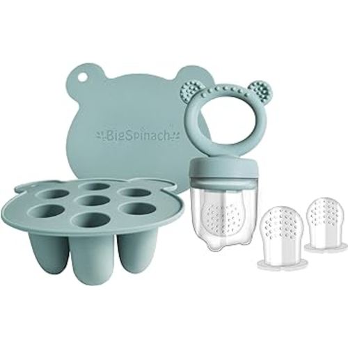 Silicone Baby Food Freezer Tray with Teething Popsicle Molds - Baby Fruit Feeder and Breastmilk Teether Combo