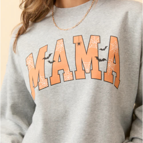 Mama Block Halloween Printed Light Grey Graphic Sweatshirt SALE – Pink Lily