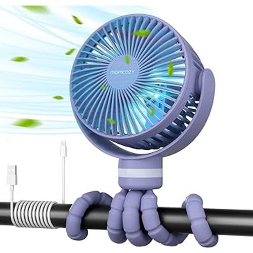 Momcozy Portable Stroller Fan, 8000mAh, 27H Ultra-long Battery Life, Detachable 4 Speed 360°Rotate, LED Night Light 2 Modes, USB Rechargeable Handheld Cooling Fan for Travel, Car Seat,Room