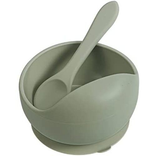 PandaEar Stay Put Silicone Suction Bowl| with Silicone Spoon BPA Free| Babies Toddlers Infants (Green)