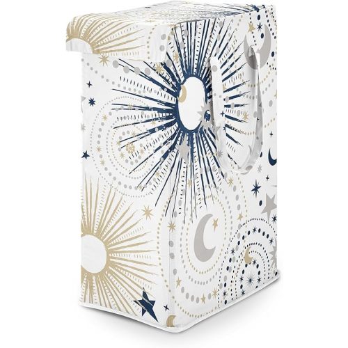 Sweet Jojo Designs Navy Blue Star and Moon Boy Girl Unisex Gender Neutral Laundry Hamper Foldable Dirty Clothes Basket with Handles Baby Nursery Kids Bedroom Teen Bathroom Celestial Stars Shabby Chic