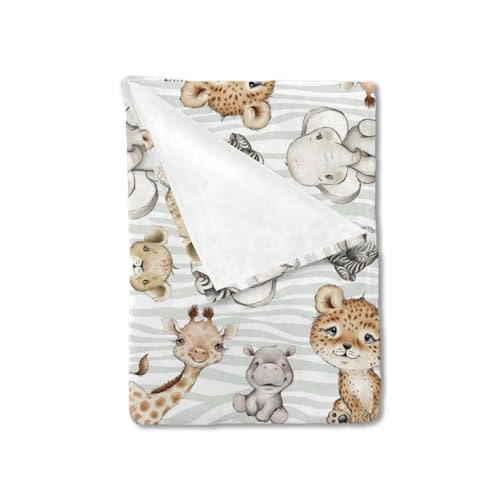 HawSkgFub Safari Jungle African Animal Baby Blanket Boy Girl Shower Gift, Elephant Giraffe Lion Flannel Fleece Nursery Bed Receiving Swaddle, Soft Lightweight Newborn Toddler Infant Crib Bedding 30x40