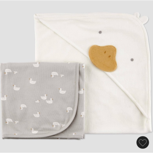 Carter's Just One You®️ Baby 2pk Duck Towel - Gray/White: Hooded Terry Towels, Cotton & Polyester, Animal Print, 29"x29"