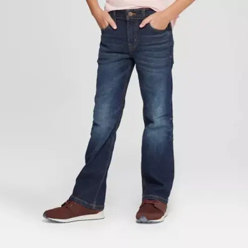 Boys' Stretch Bootcut Fit Jeans - Cat & Jack™ Dark Blue 16: Heavyweight Denim, Adjustable Waistband