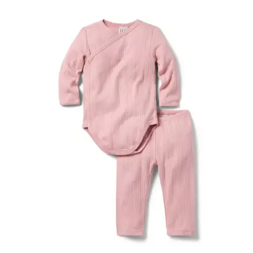 Newborn Pink Pearl Baby Ribbed Wrap Matching Set by Janie and Jack