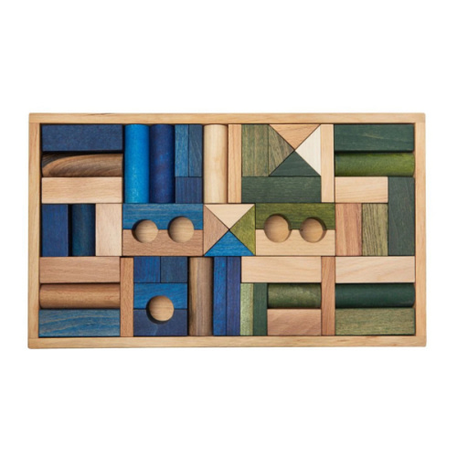 Cool Colored Wooden Block Set with Storage Tray