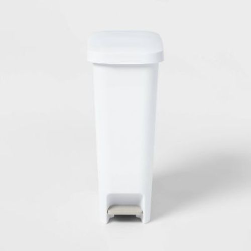 11gal Slim Step Trash Can - Brightroom™: White Pedal-operated Lid, Textured Indoor Kitchen Trashcan, 11 Gallon Capacity