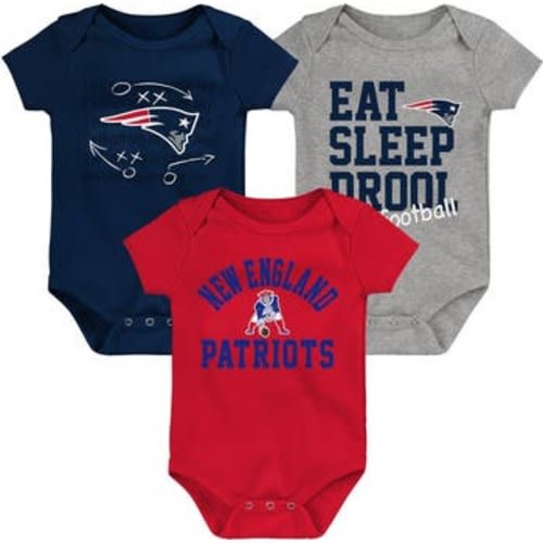 Newborn & Infant Navy/Red/Heather Gray New England Patriots Three-Pack Eat, Sleep & Drool Retro Bodysuit Set, 0-3M