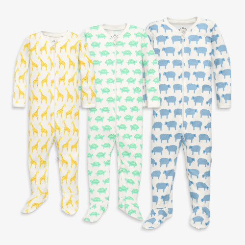 Primary Baby Animal Friends Organic Footie First Year 3-pack