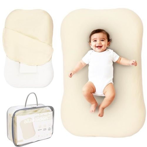 Aila + Aiden Baby Lounger | Organic Cotton Infant Lounger | Adjustable & Portable Floor Lounger |Supervised Use | Soft, Breathable, Washable Cover - Snuggle Collection - (Cream)