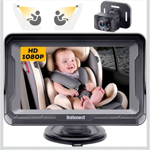 DoHonest Baby Car Camera HD 1080P - Rear-Facing Car Baby Monitor with Night Vision, Adjustable View Angle, Easy Setup, Anti-Glare Display, Safety for Kids & Infants