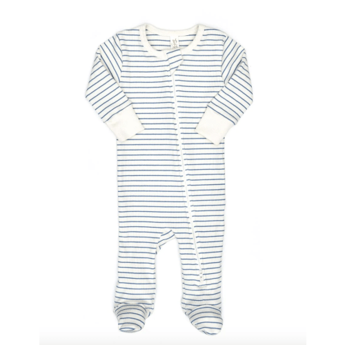 Double Way Zip Ribbed Footie Blue Stripes