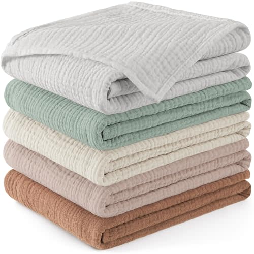 Susurration Muslin Burp Cloths Baby Washcloths 5 Pack, 100% Cotton Large 23.6 * 23.6 inch Extra Soft and Absorbent Baby Burp Cloths, Baby Essentials Gifts Registry-Brown&Green