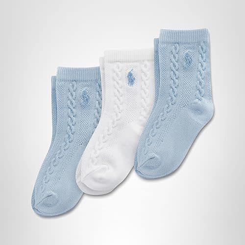 POLO RALPH LAUREN baby-girls Organic Cotton Socks - 3 Pair Pack - Soft Cable and Tossed Cotton