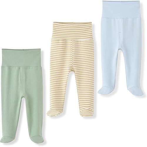 ACESTAR Newborn Infant Baby Boys Girls Cotton High Waist Footed Pants Casual Leggings with Feet 0-12 Months 3-PACK/1-PACK