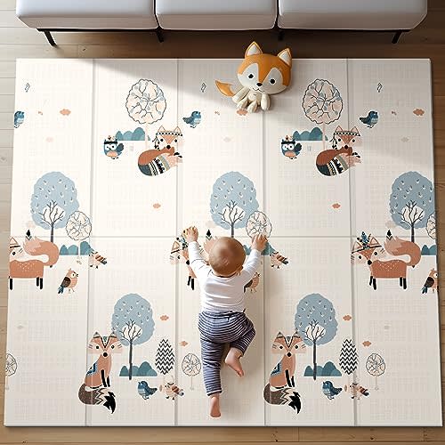 UANLAUO Baby Play Mat, Reversible, Waterproof Foam Padded Play Mat for Infants, Babies, Toddlers, Plays and Tummy Time, Foldable, 71x59 Inches Baby Crawling mat with Travel Bag for Indoor and Outdoor