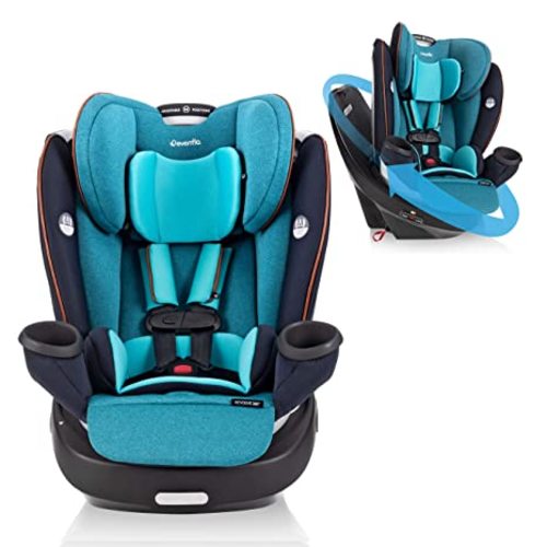Evenflo Gold Revolve360 Rotational All-in-1 Convertible Car Seat, Swivel Car Seat, Rotating Car Seat for All Ages, Swivel Baby Car Seat Mode Changing 4-120LB Car Seat and Booster Car Seat - Sapphire Blue