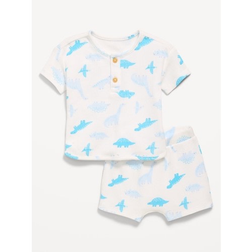Printed Waffle-Knit Henley Shirt and Shorts Set for Baby | Old Navy