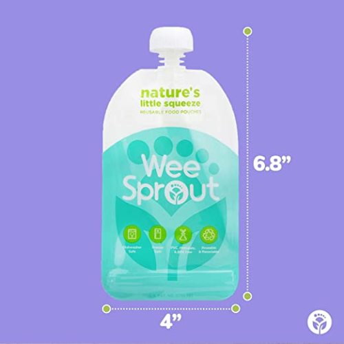 WeeSprout Double Zipper Reusable Food Pouches (5 Fl Oz, Blue) - 5 Fl Oz (Pack of 6)
