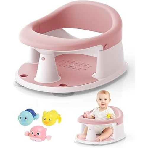 Baby Bath Seat for Babies 6 Months & Up, Bath Seats for Babies Sitting Up, 3 Baby Bath Toys, Open Design, Non-Slip, Compact Toddler Bath Seat.