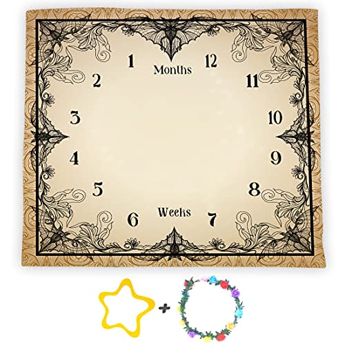 Bats Baby Monthly Milestone Blanket, 48x40in Soft Flannel, Gothic Style Halloween, Newborn Mom Gifts, Baby Shower Age Growth Tracker with Bonus Makers BTWYFS117