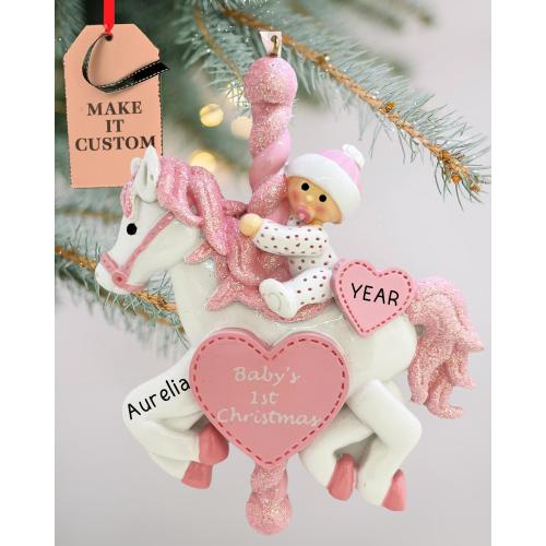 First Christmas Baby Ornament, Personalized Carousel Baby Present, Custom Christmas Baby Girl Announcement, Newborn Baby Keepsake