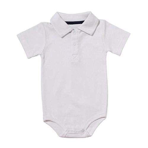 Teach Leanbh Baby Boys Pure Color Cotton Short Long Sleeve Polo Bodysuit 3-24 Months (White, 3 Months)