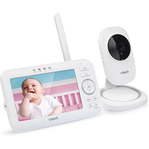 VTech Vm5251 5" LCD Video Baby Monitor with Camera and Audio, Night Vision, Two-Way Communication, 1000 Ft Range, 9 Sound Indicator, Soothing Sounds and Lullabies, No WiFi