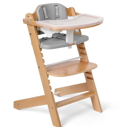 Cowiewie 3-in-1 Convertible Natural Wooden High Chair for Babies & Toddlers 3-Tier Remove & 2 Adjustable Wood Tray & 8 Levels Adjustable, 2 Waterproof Cozy Cushions Grey