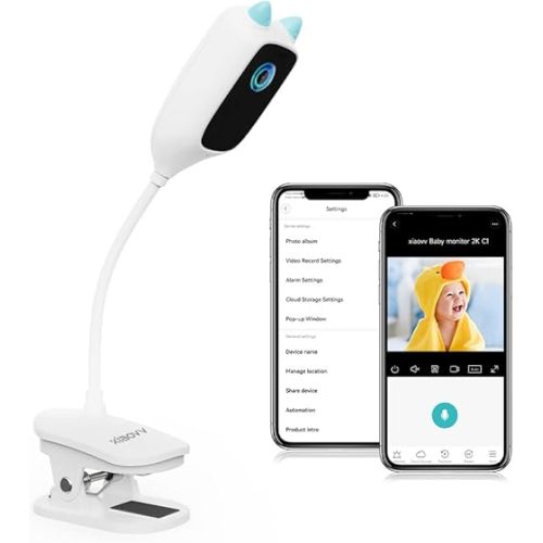 Baby Monitor with Camera and Monitor xiaovv ROSH B2B Support Samples Lollipop Baby Camera 3MP Crying Detection Night Vision WiFi Camera 360-degree Rotation, white