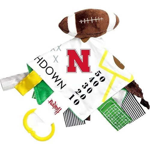 The Learning Lovey University of Nebraska Baby Football Tag Toy - College Baby Sensory Crinkle Toys - Soft & Safe - Ideal Baby Stroller Toy - BPA Free w/Stroller Clip (10" x 10" Tag Toy)…