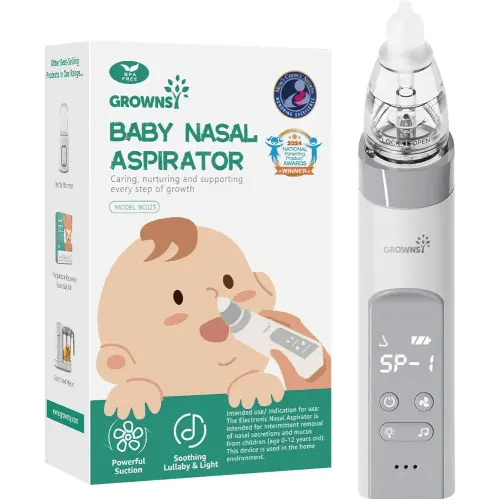 GROWNSY Nasal Aspirator for Baby, Baby Nose Sucker Pro with 3 Soft Silicone Tips, Adjustable Suction, Electric Nose Suction for Baby, Built-in Music & Light Soothing