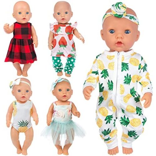 Ecore Fun Random 5 Sets 14-16 Inch Baby Doll Clothes Dresses Outfits Pjs for 43cm New Born Baby Dolls, 15 Inch Baby Doll, American 18 Inch Girl Doll