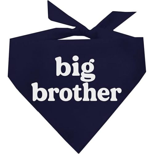 Big Brother Dog Bandana | 100% Cotton Adjustable Triangle | Pregnancy Announcement Photoshoot Prop | New Baby | Made in USA | Matching Family | (Navy One Size 934) GB