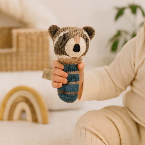 Baby Mini Rattle - Ramsay the Raccoon | 100% Organic - Finn + Emma