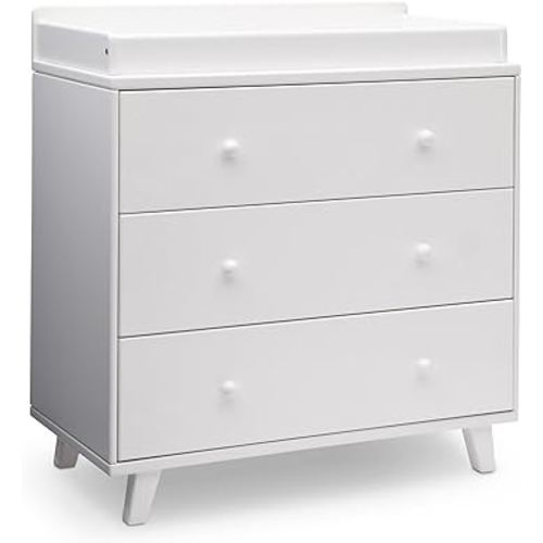 Delta Children Ava 3 Drawer Dresser with Changing Top and Interlocking Drawers - Greenguard Gold Certified, White