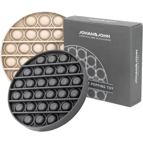 Johan & John Pop It Fidget Toys 2-Pack, Sensory Toys for Adults & Kids, Stress & Anxiety Relief Toys, Stylish Scandinavian Design, Robust & Firm, Poppet Loud on Both Sides, Granite & Blizzard