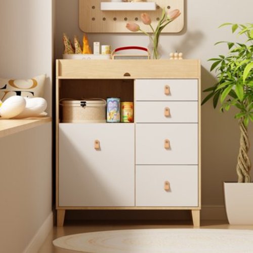 Timechee Baby Changing Table Dresser, 33.5" Baby Nursery Dresser with Drawers Oak