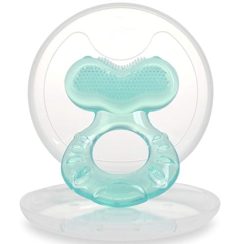 Nuby Silicone Teethe-EEZ Teether with Bristles, Includes Hygienic Case, Aqua (Pack of 1)