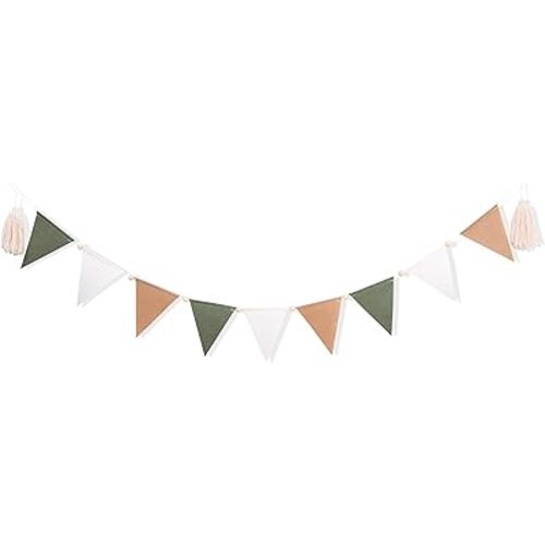 Neutral Triangle Flag Banner - Kids Bedroom Decorations,Sage Green Beige and Natural Baby Bunting,Rustic Triangle Flag Felt Bunting Garland,Home Nursery Wall Hanging Decorations