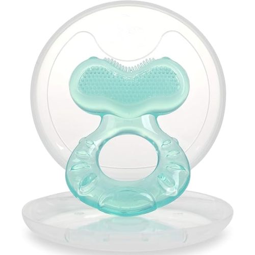 Nuby Silicone Teethe-EEZ Teether with Bristles, Includes Hygienic Case, Aqua (Pack of 1)